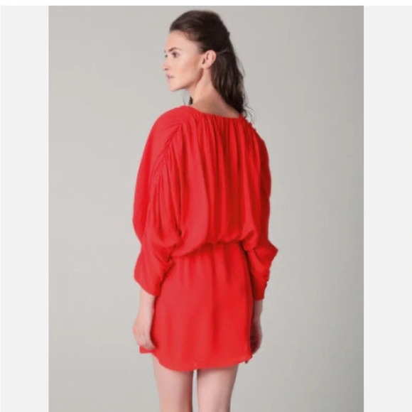 Parker Ruched Sleeve Red Dress - Picture 10 of 11